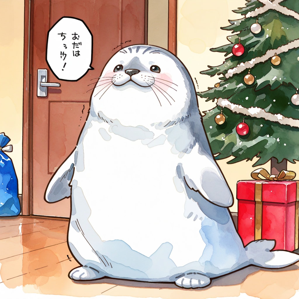 プレゼント交換会に参加するジタバタアザラシ
