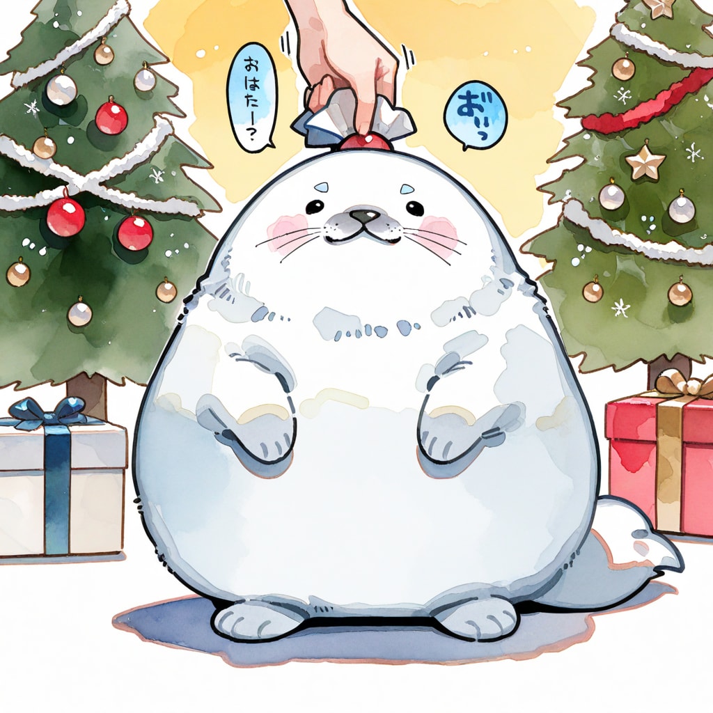 プレゼント交換会に参加するジタバタアザラシ