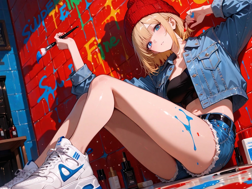 壁ペイントした少女