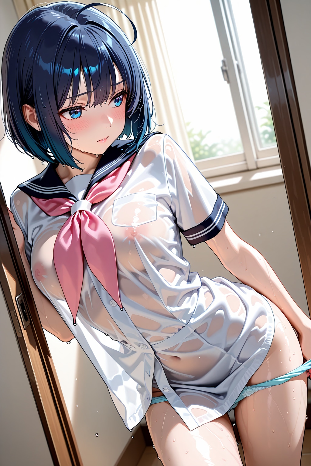 トイレで濡れた服を脱ぐ代理ちゃん