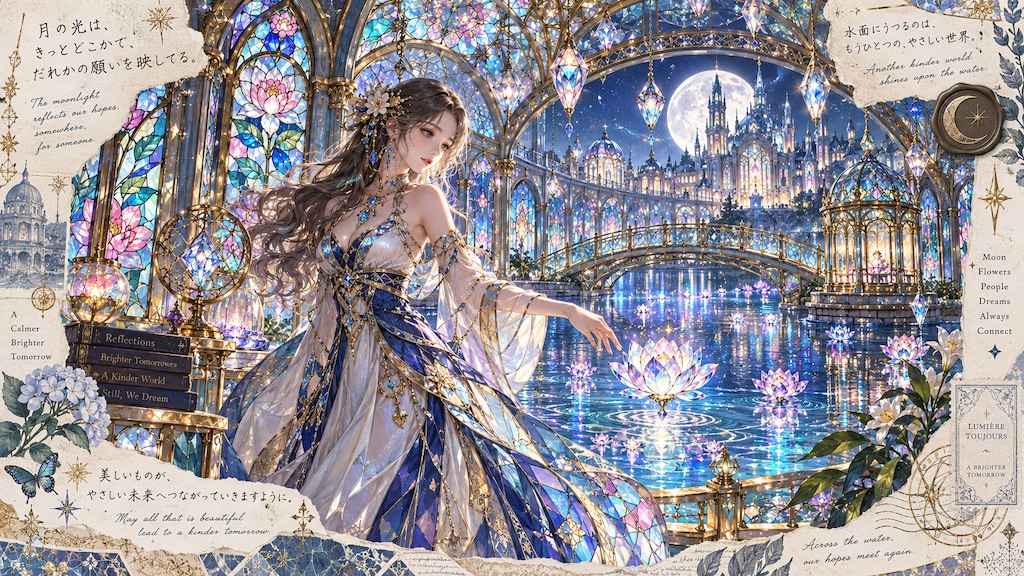 A crystal lotus blooming in the moonlight, touched by a single fingertip.  The moonlight reflects ou