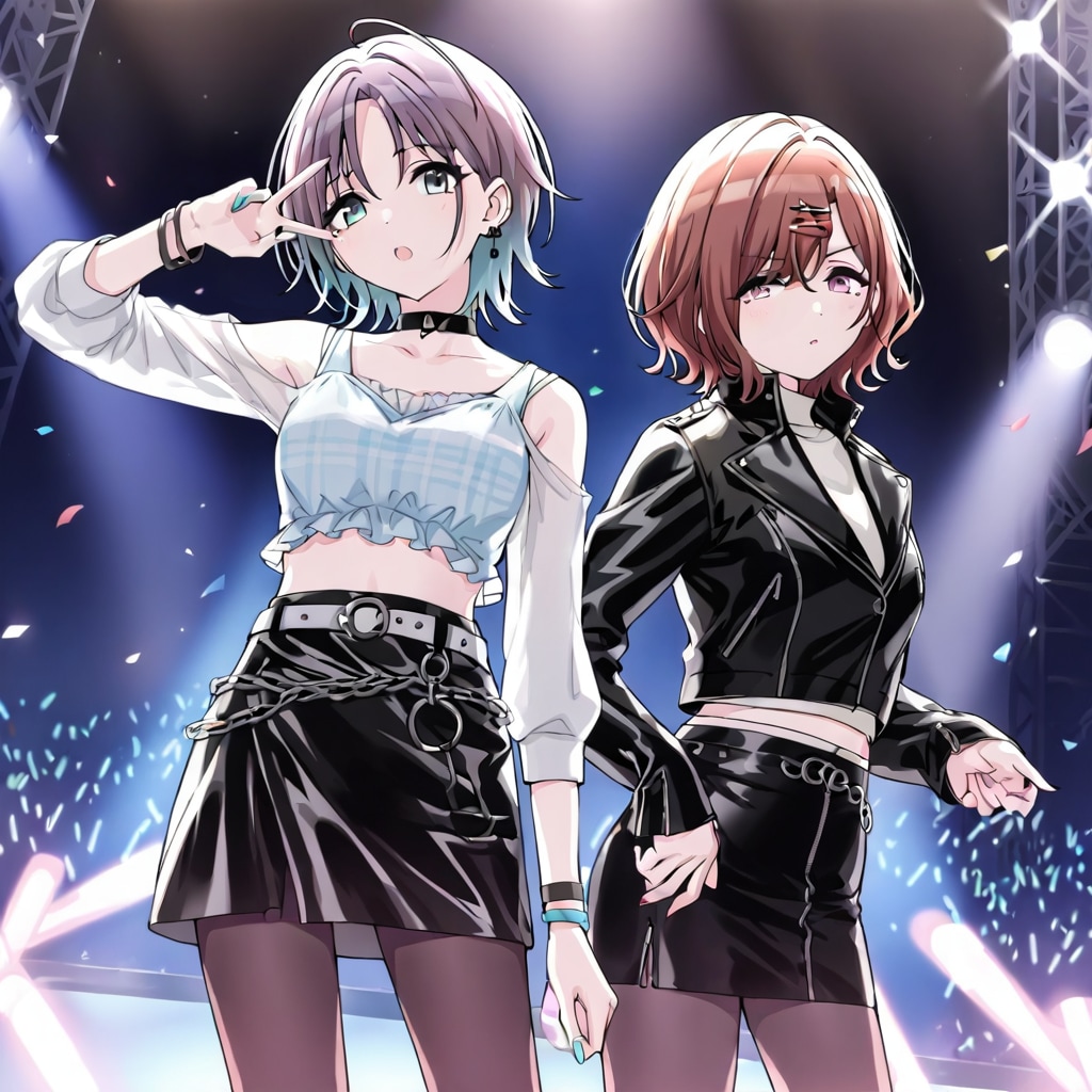 樋口円香と浅倉透のレザー衣装のライブ