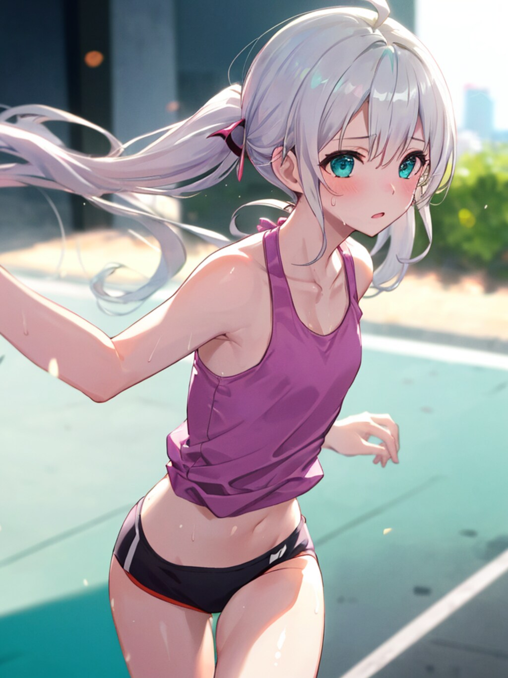 タンクトップビキニで海までダッシュです。