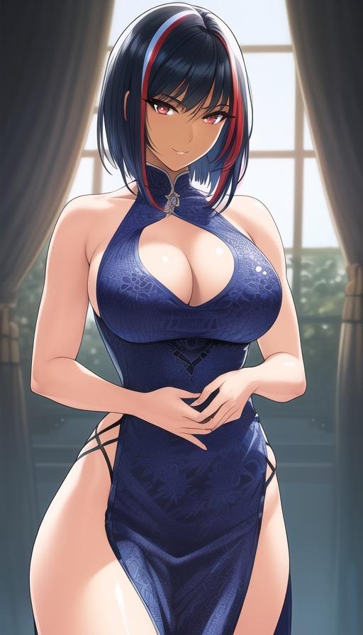 青チャイナドレスギャル