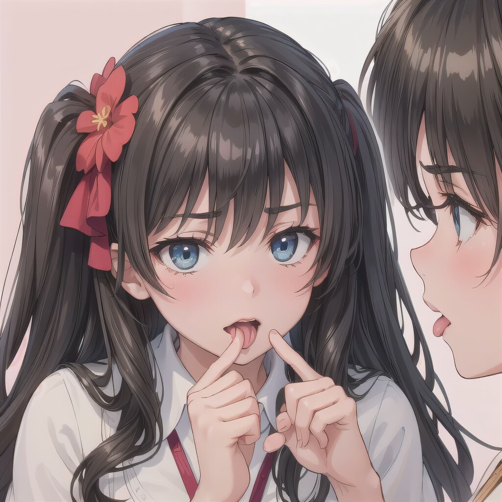 黒髪ツインテの舌出し少女５