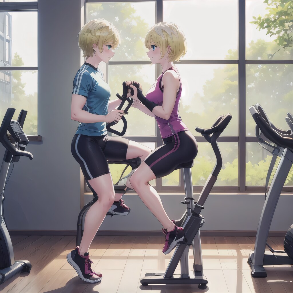 金髪ボブでエアロバイクの少女たち