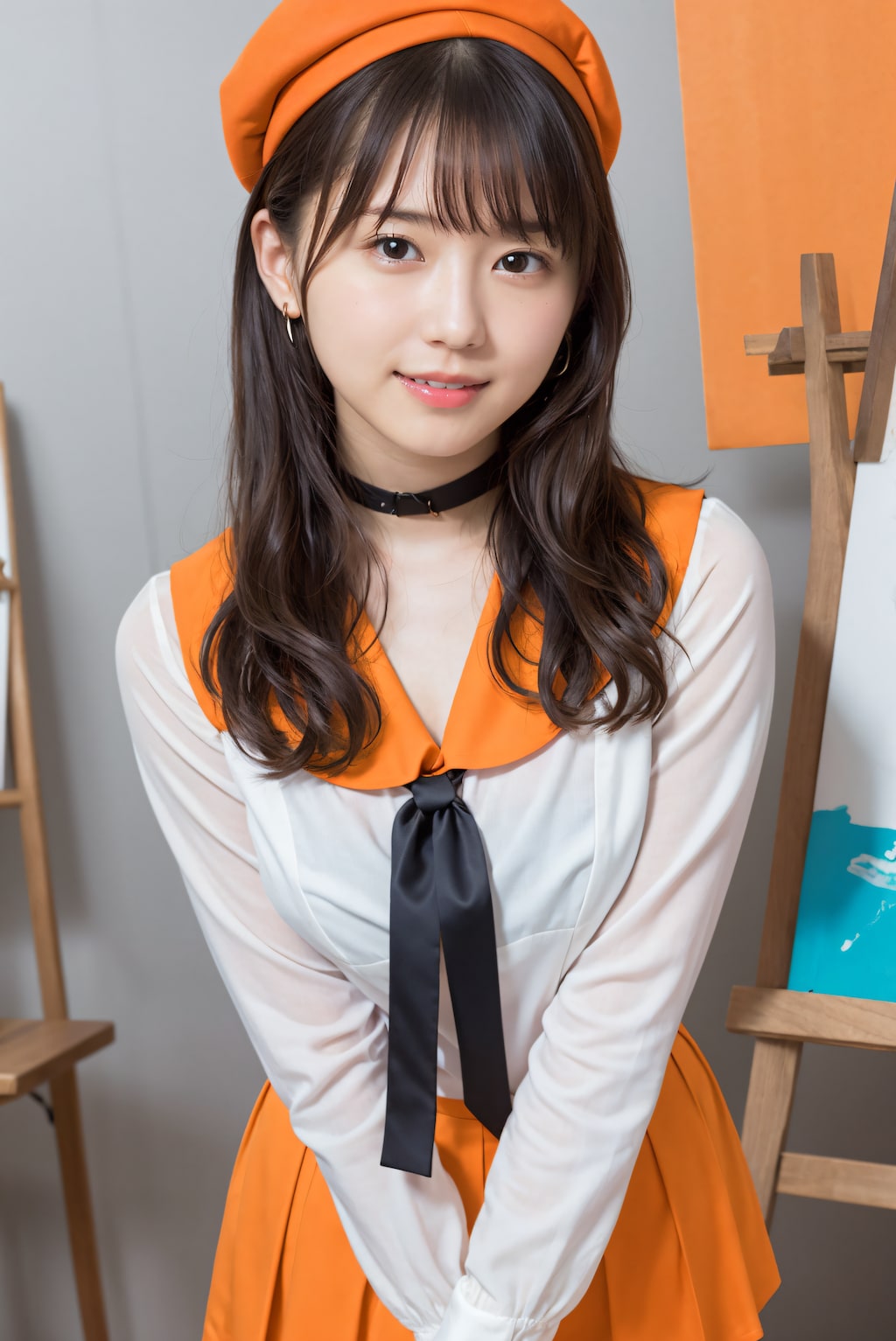 オレンジの服の学芸員