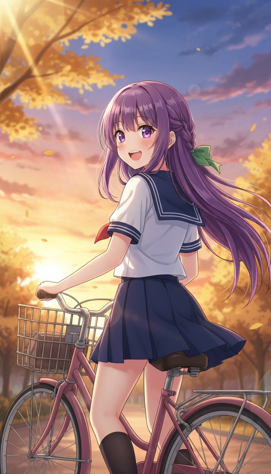 夕陽に舞うの少女自転車旅