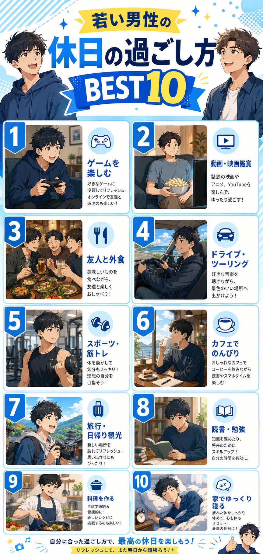 若い男性の休日の過ごし方