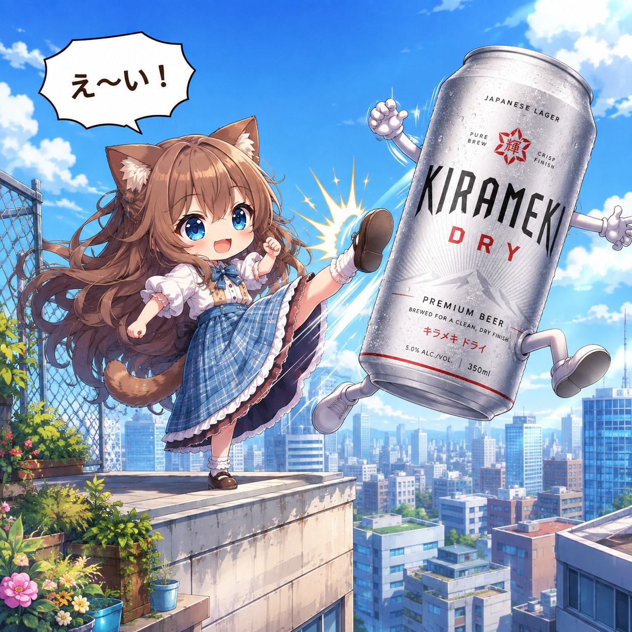 ビール缶を屋上から蹴落とす小さな女の子