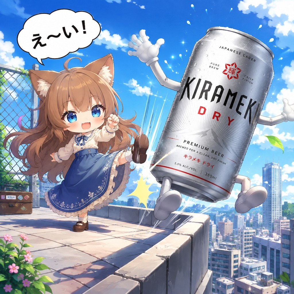 ビール缶を屋上から蹴落とす小さな女の子