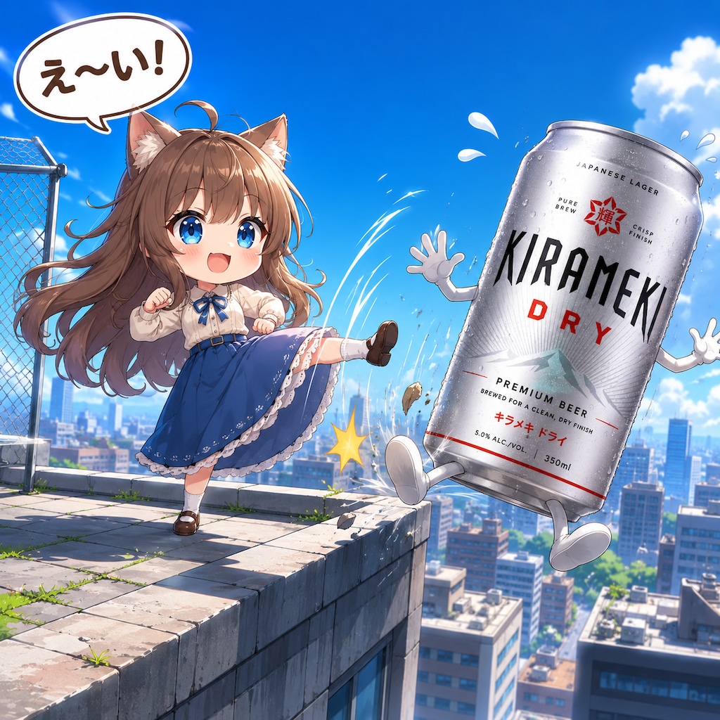 ビール缶を屋上から蹴落とす小さな女の子