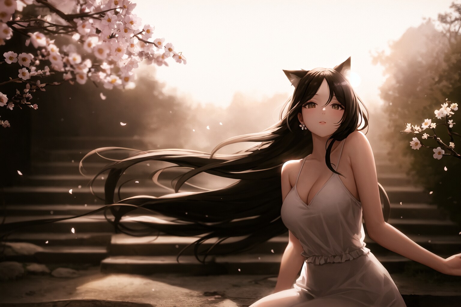 猫耳お姉さん、春の公園にて