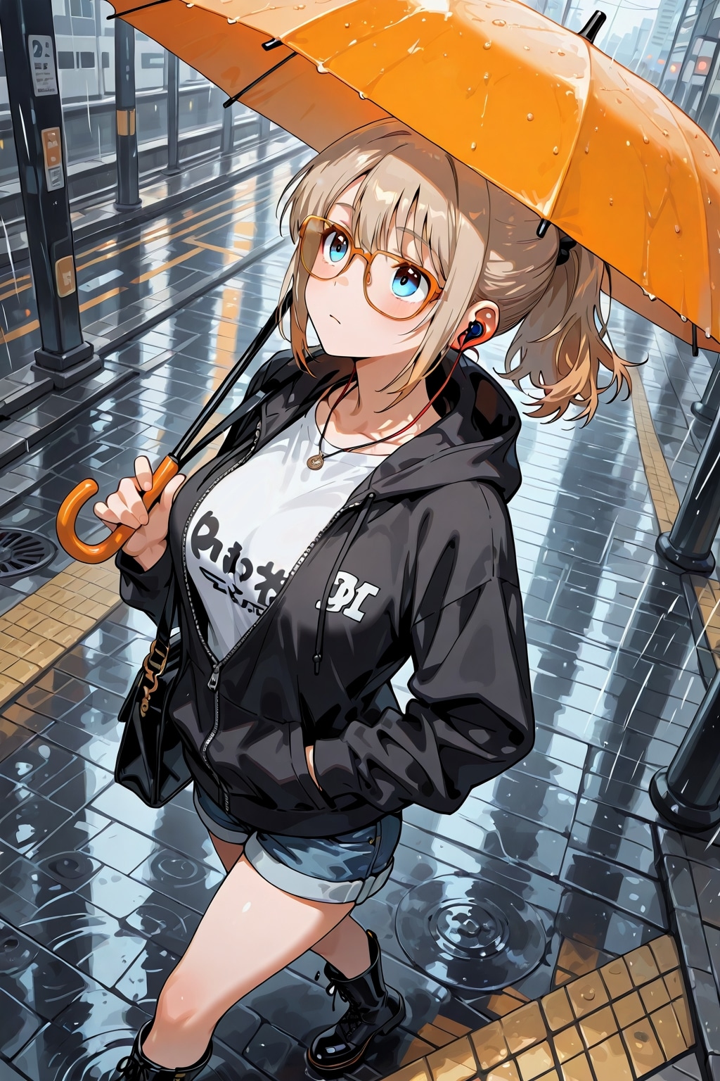 雨の日、傘を刺す