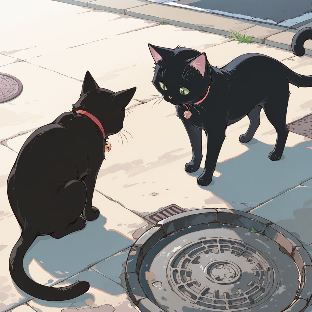 マンホールと黒猫