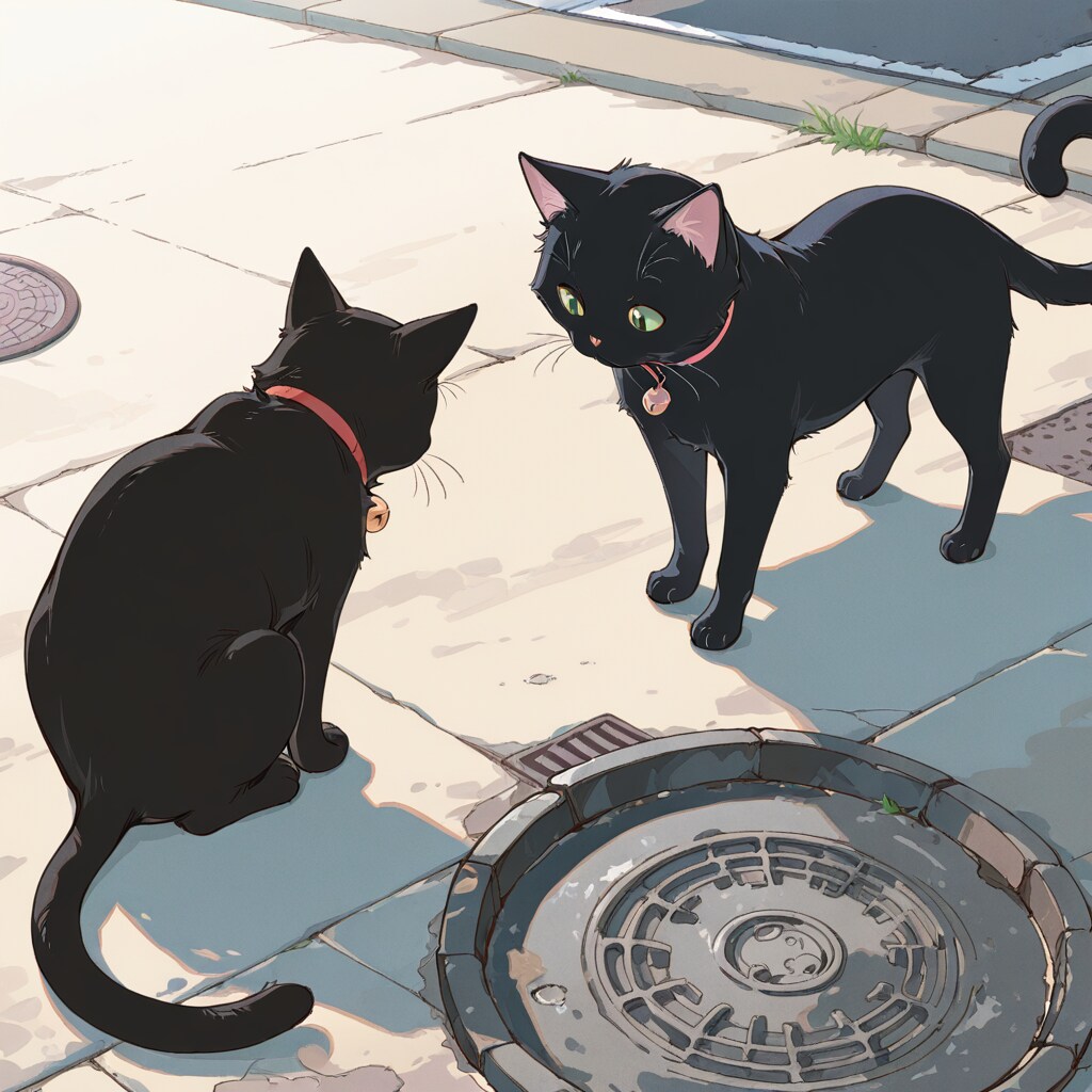 マンホールと黒猫
