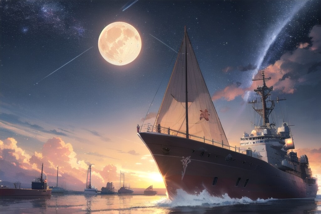 軍艦と星空