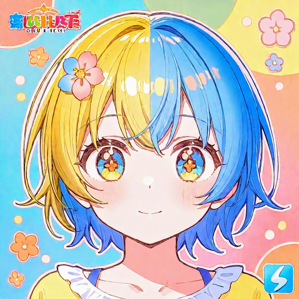 美少女アニメキャラ風、ステッカー風イラスト