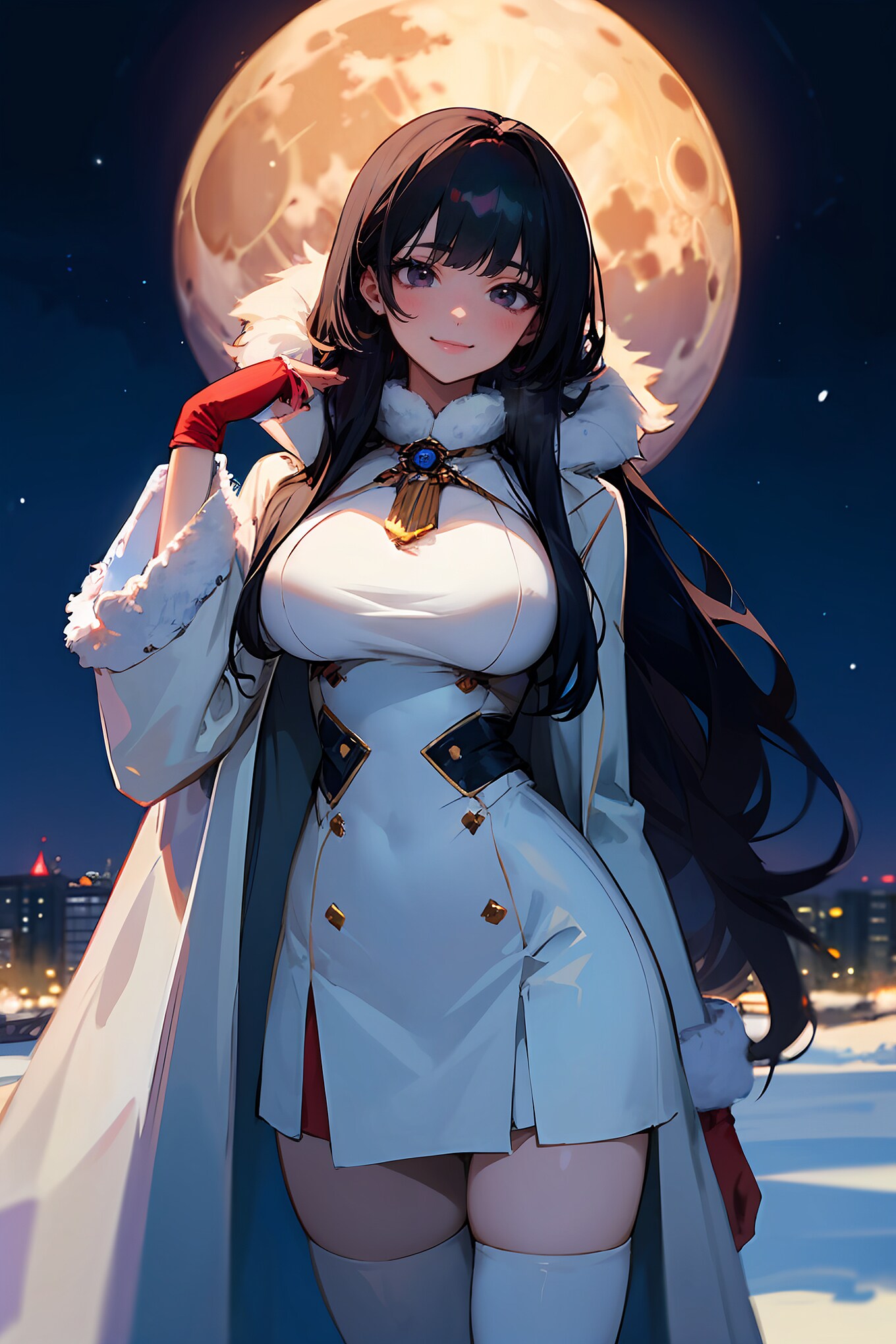 2枚] 黒髪女性と月01 | の人気AIイラスト・グラビア