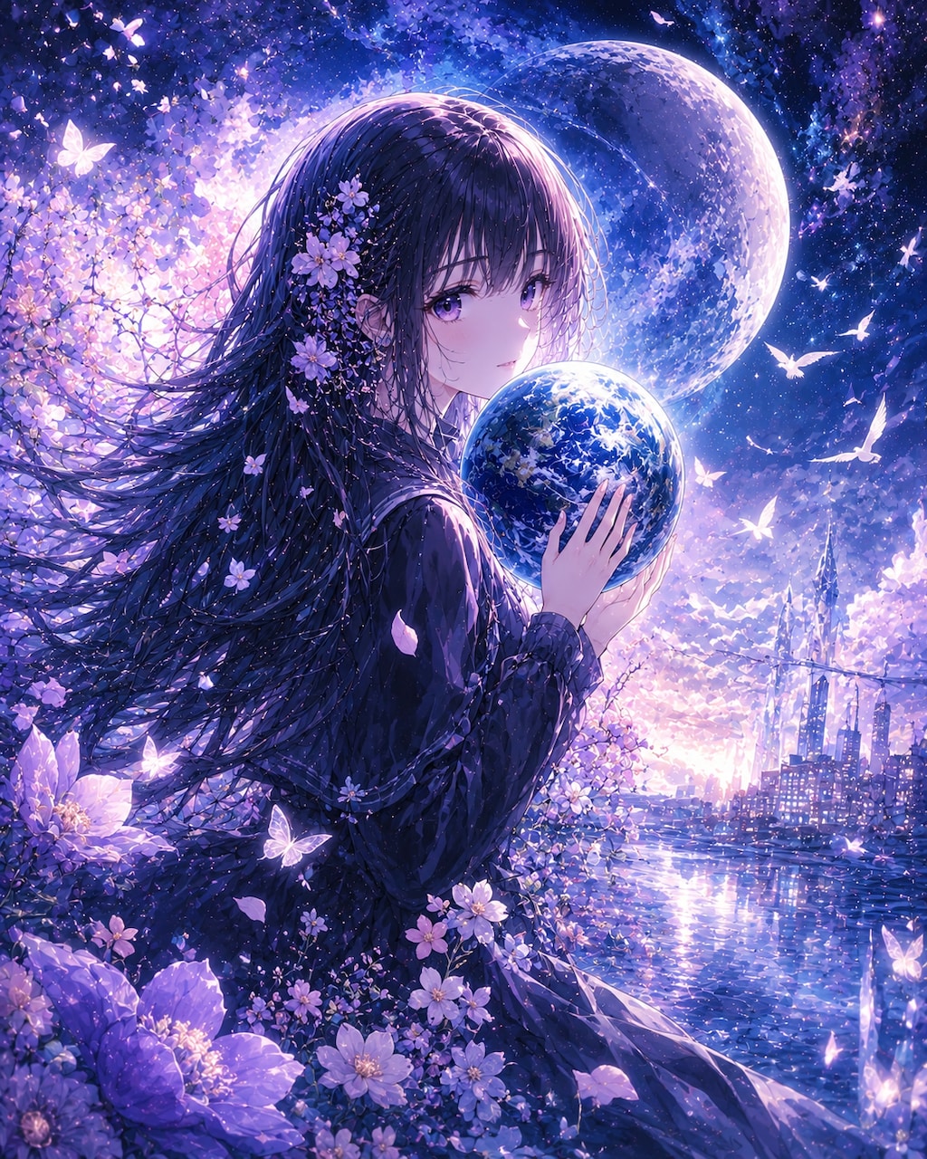 星空と花の幻想的な世界