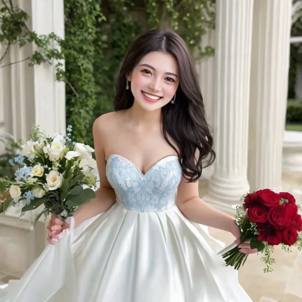 黒髪ロングでウェディングドレスの美女１４６