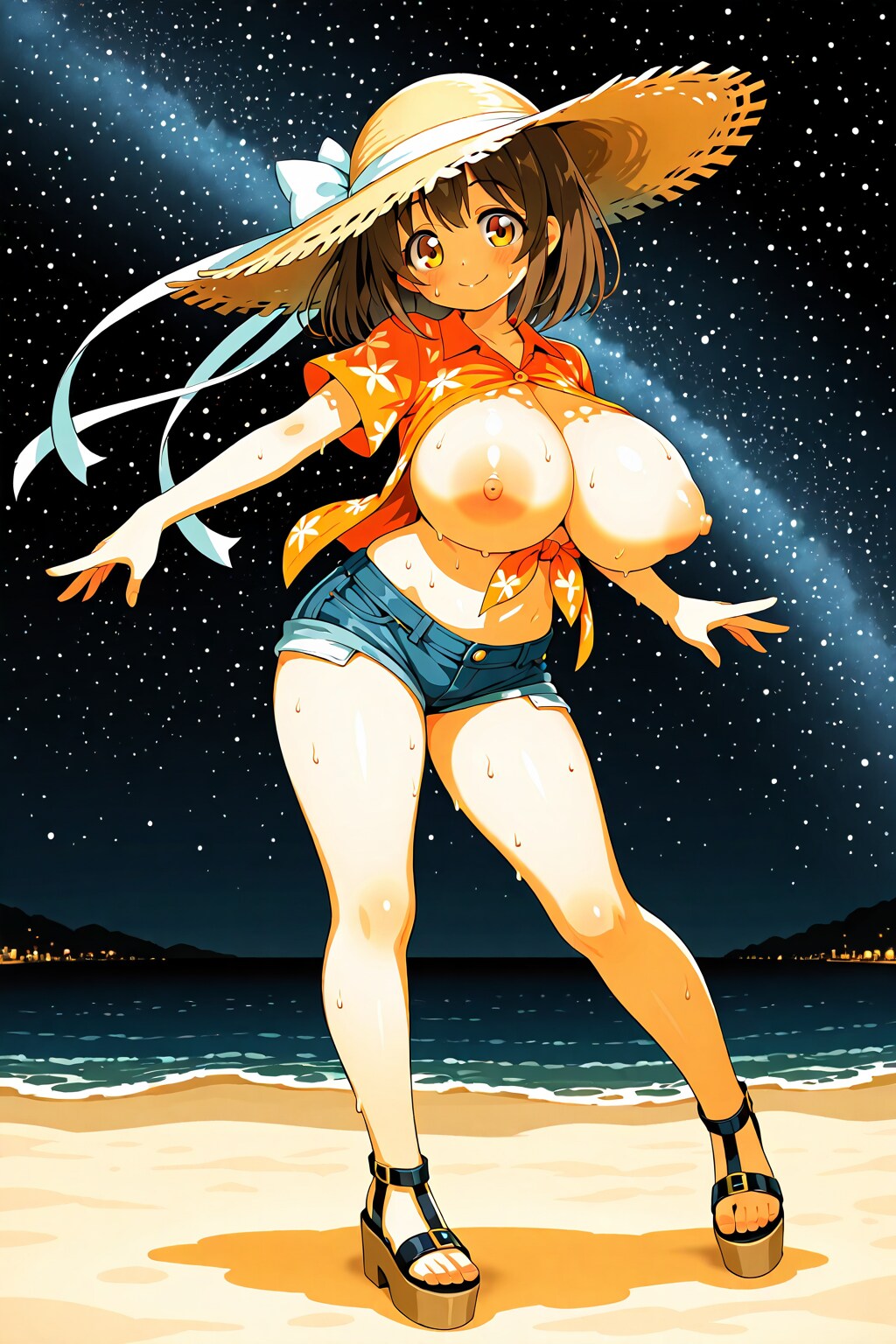 星空の下で踊る巨乳お姉さん