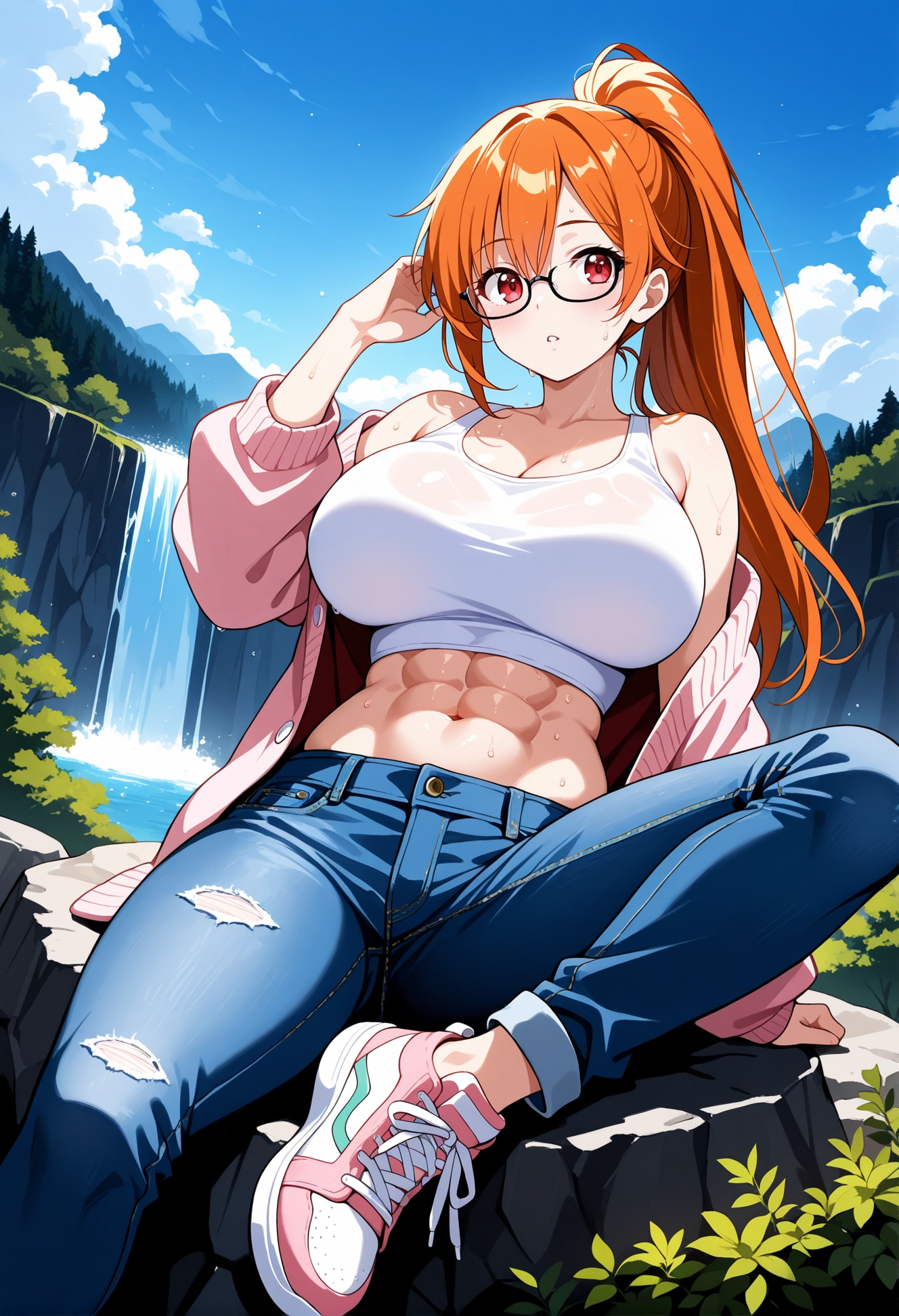 【今日の腹筋】滝音に包まれて | の人気AIイラスト・グラビア