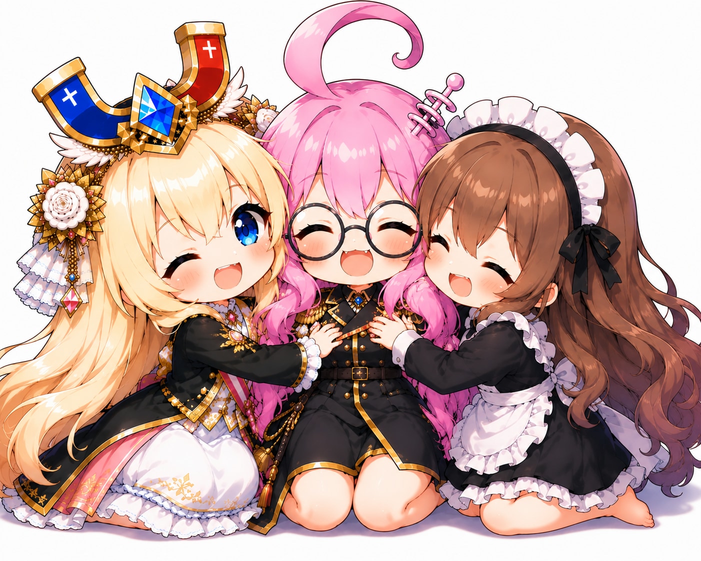 三人百合婚（アホ毛ピンク総受け） | の人気AIイラスト・グラビア