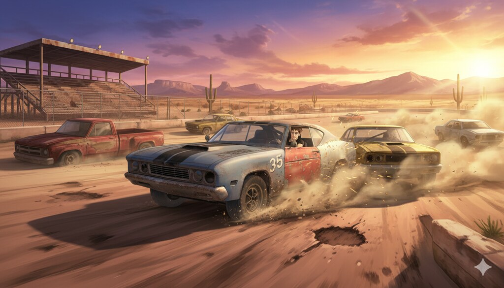 アリゾナの放棄されたレース場で青年が危険な賭けレースに参戦する。