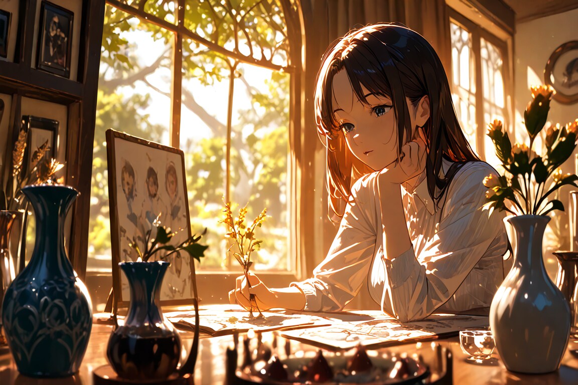 花に囲まれて