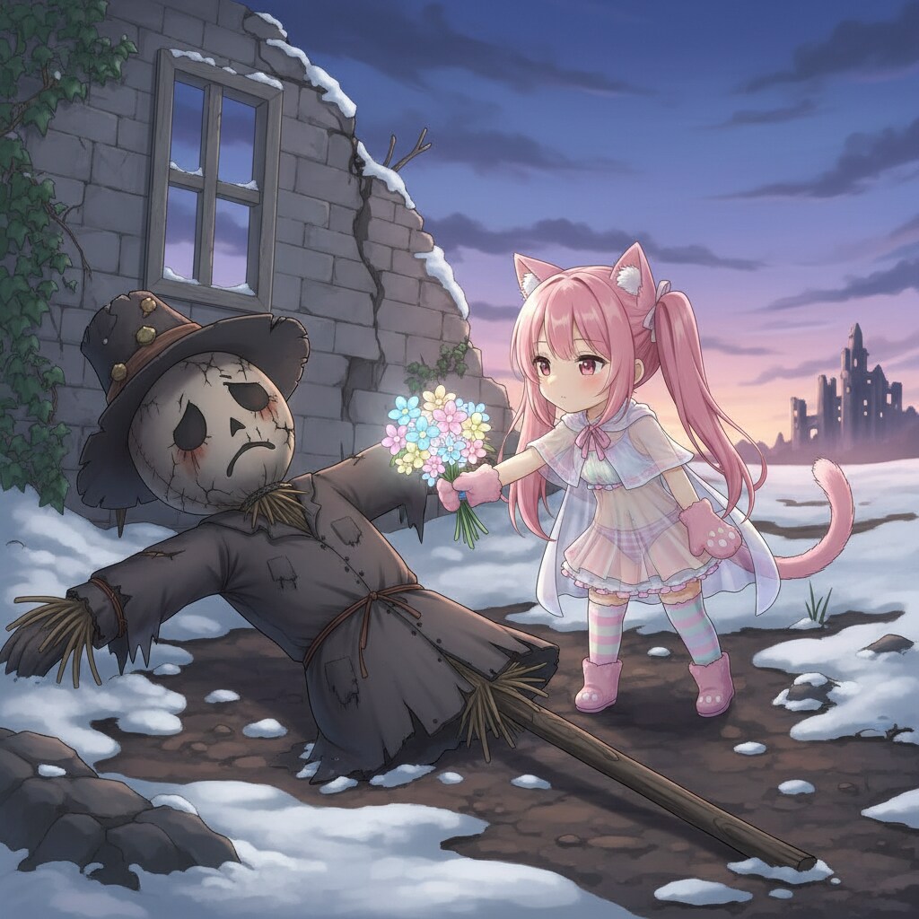 ももツイにゃん。案山子さんに花束を