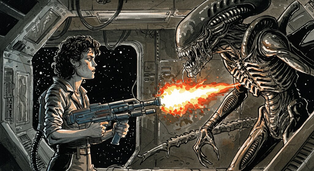 水墨画で描くエイリアン