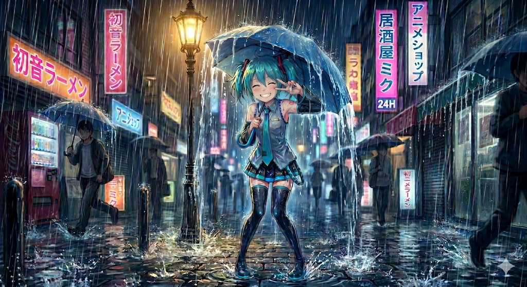 ミクさん！小雨の時に撮ろうよ☔️