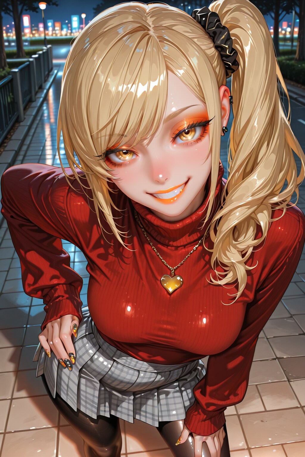 photorealistic, grin, contrapposto, park
