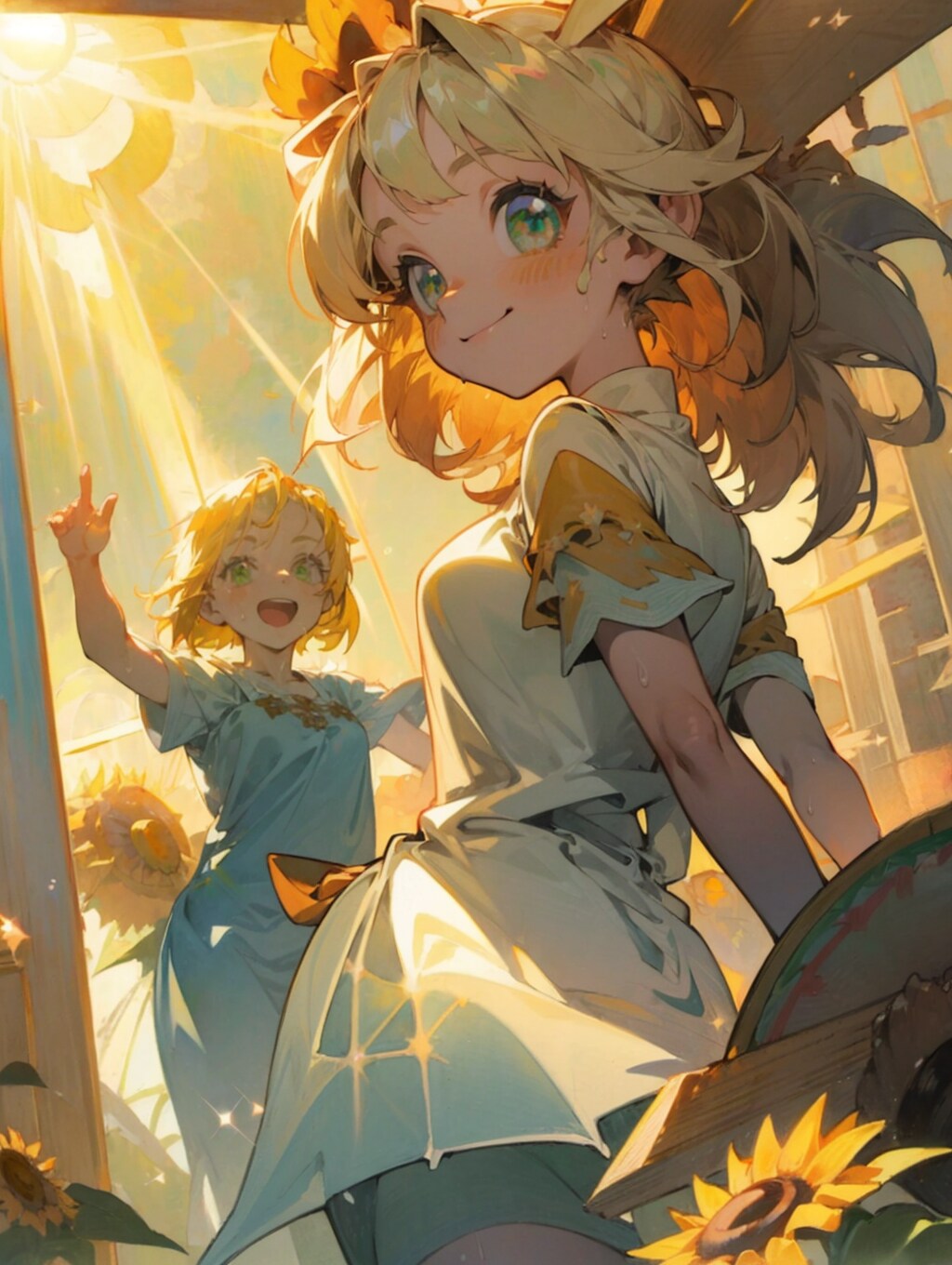 太陽とひまわりと子供たち