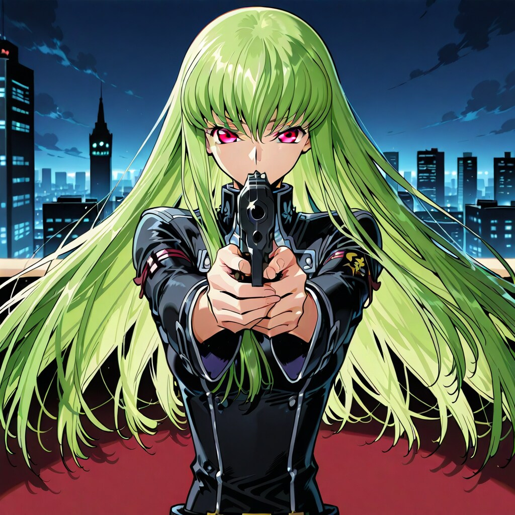 銃口を向けているC.C.