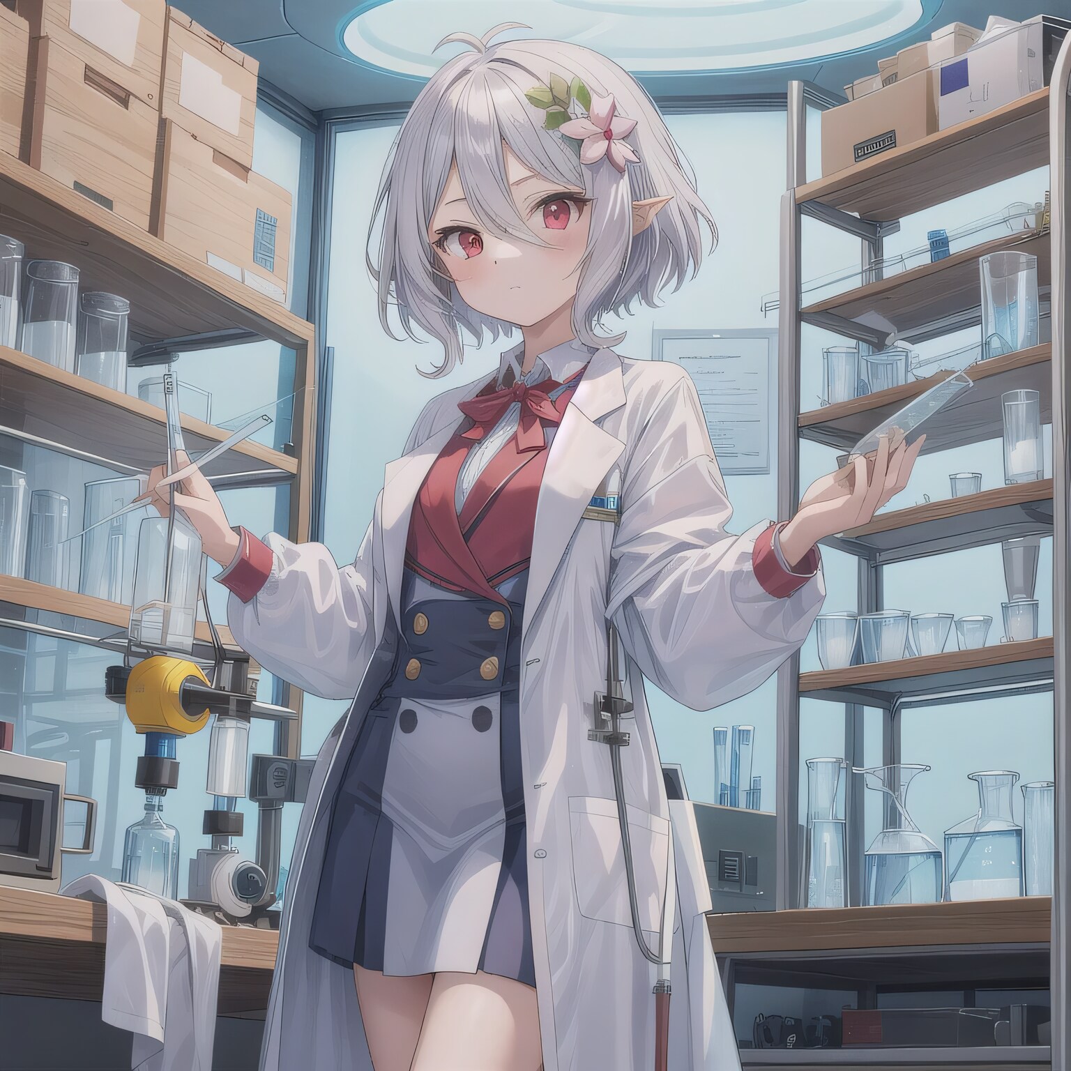 白髪ボブで白衣の少女６ | の人気AIイラスト・グラビア