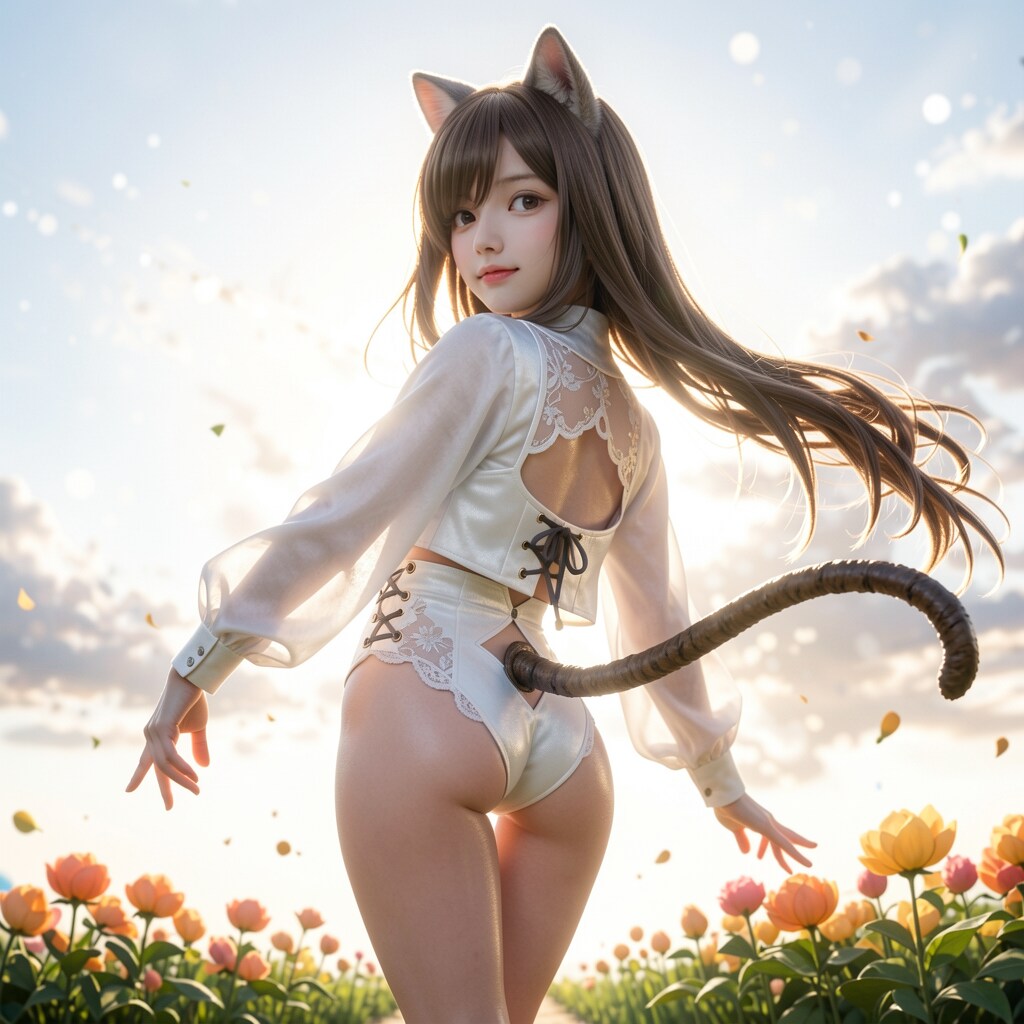 花畑に猫ちゃん