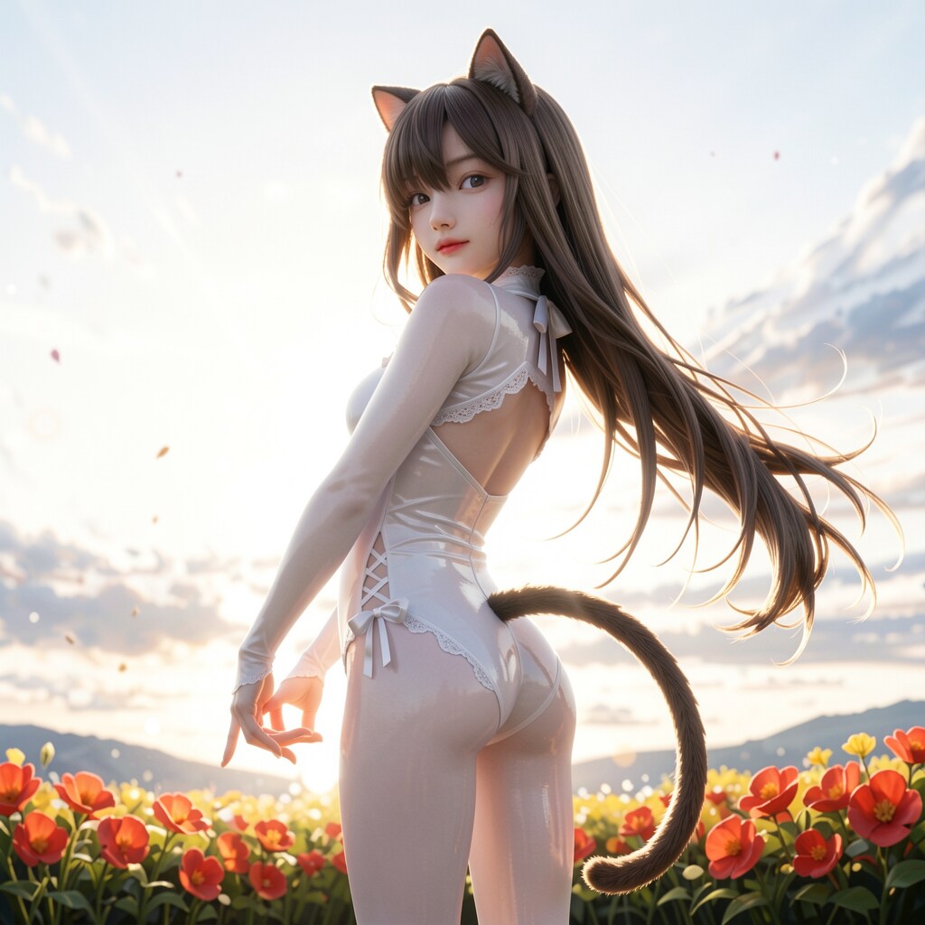 花畑に猫ちゃん