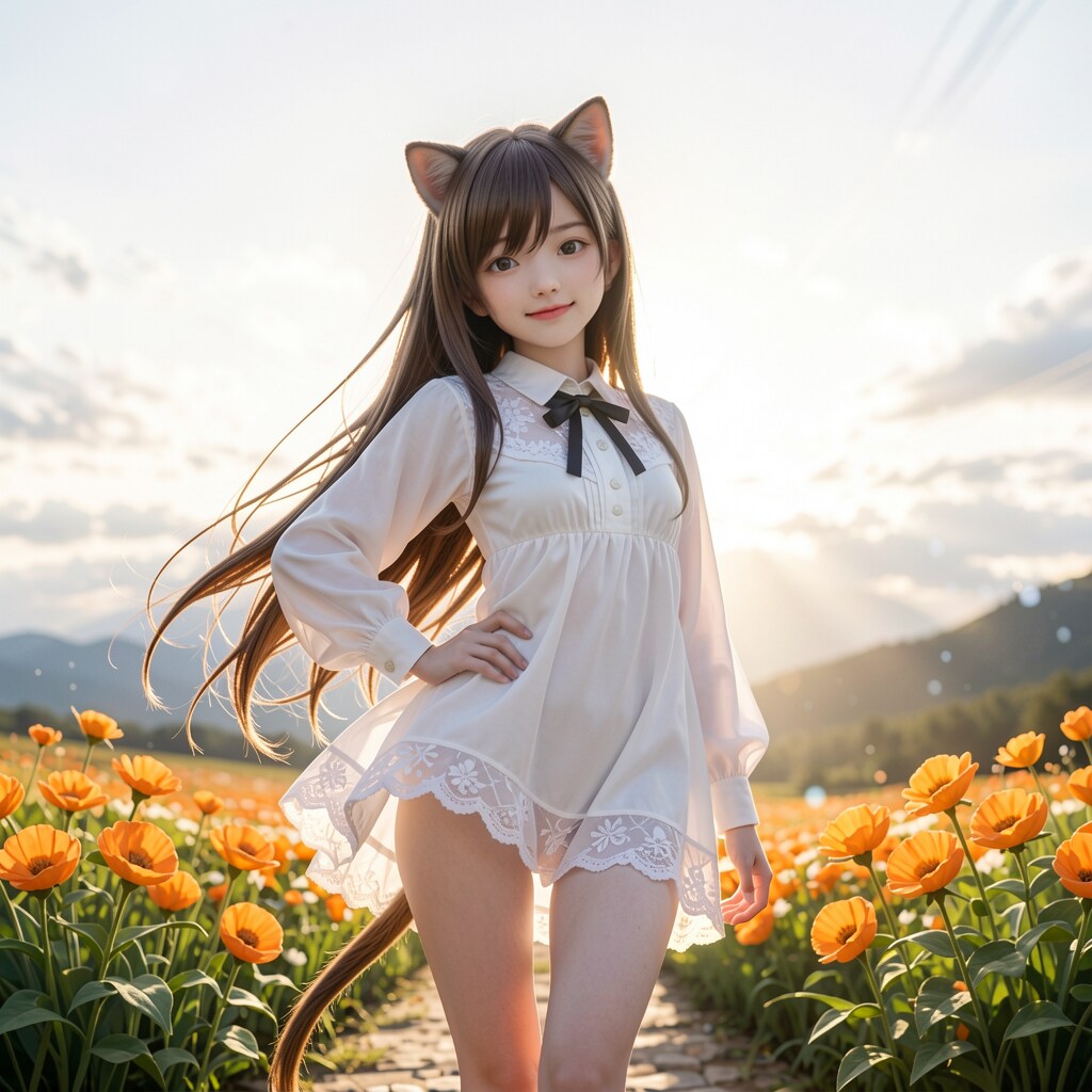 花畑に猫ちゃん