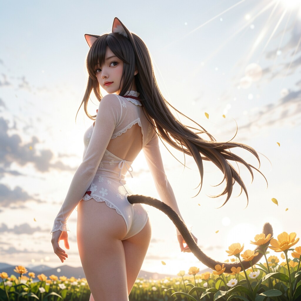 花畑に猫ちゃん