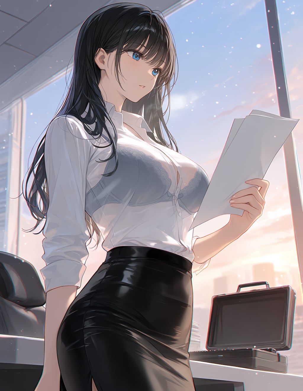 冬、書類に目を通す葵さん(PixAI版リメイク)