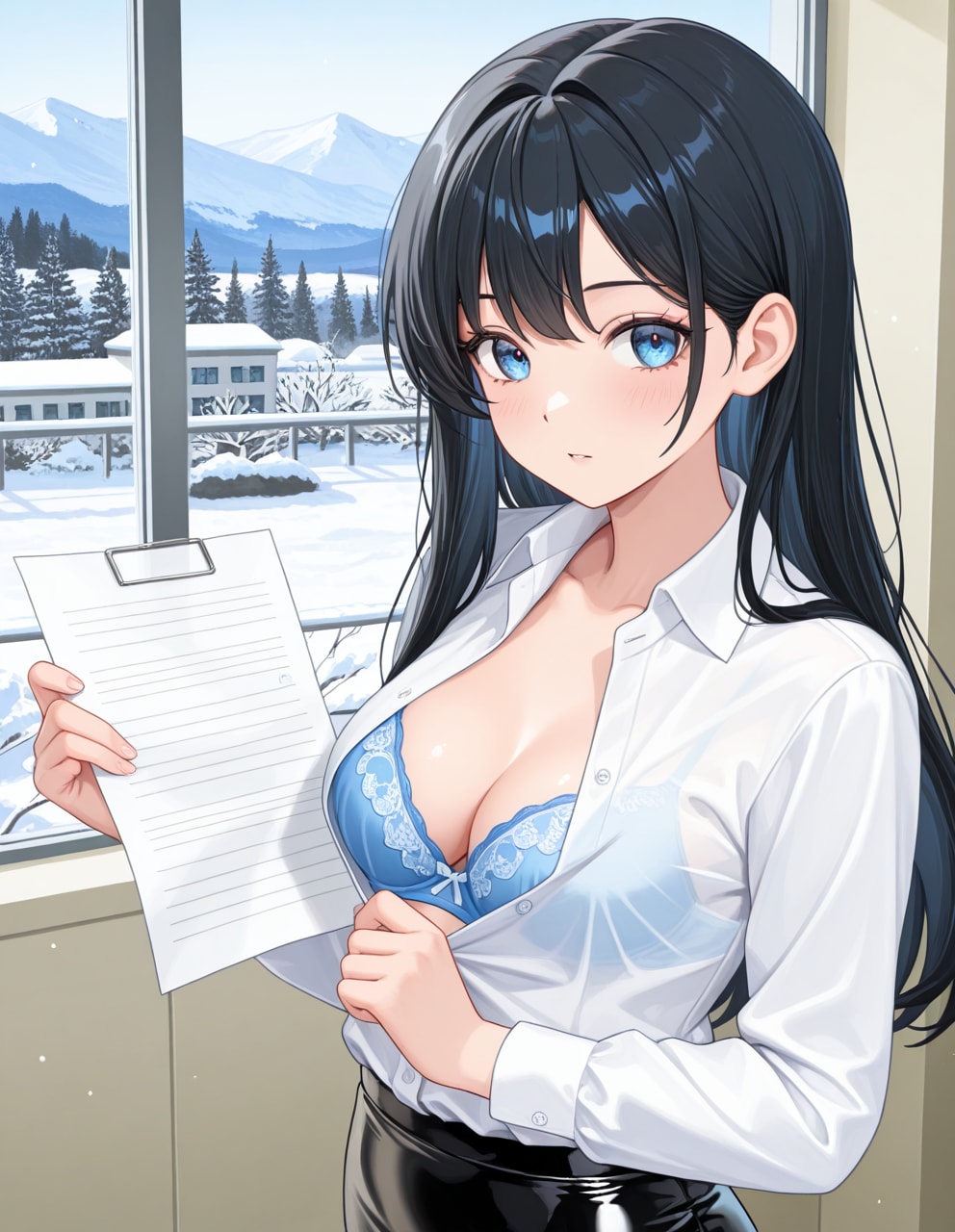 冬、書類に目を通す葵さん(PixAI版リメイク)