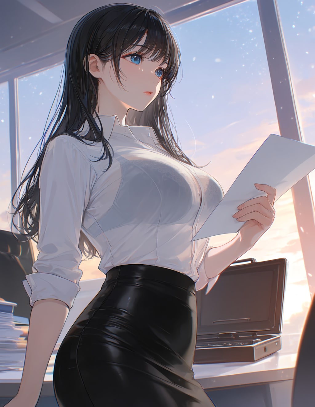 冬、書類に目を通す葵さん(PixAI版リメイク)