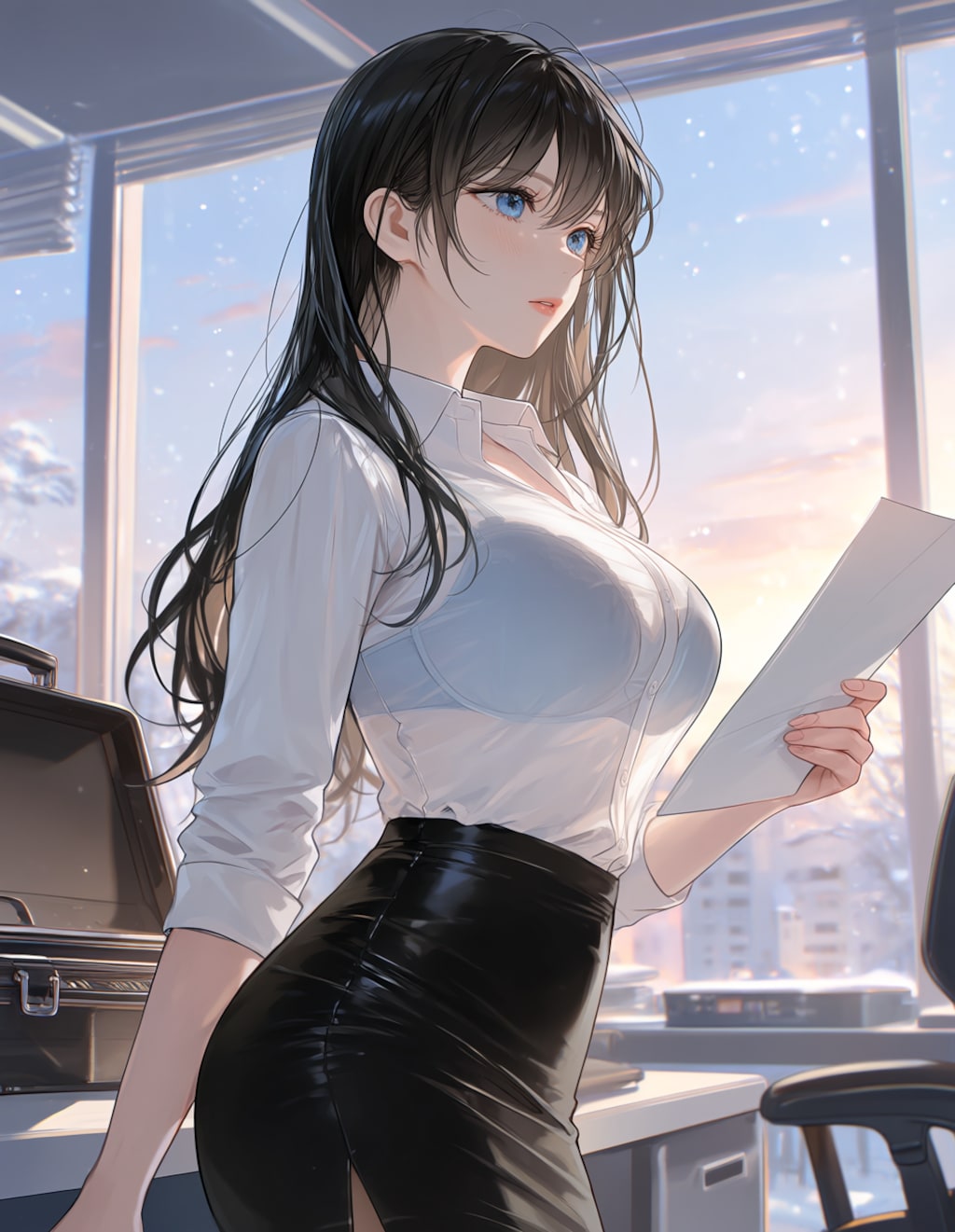 冬、書類に目を通す葵さん(PixAI版リメイク)
