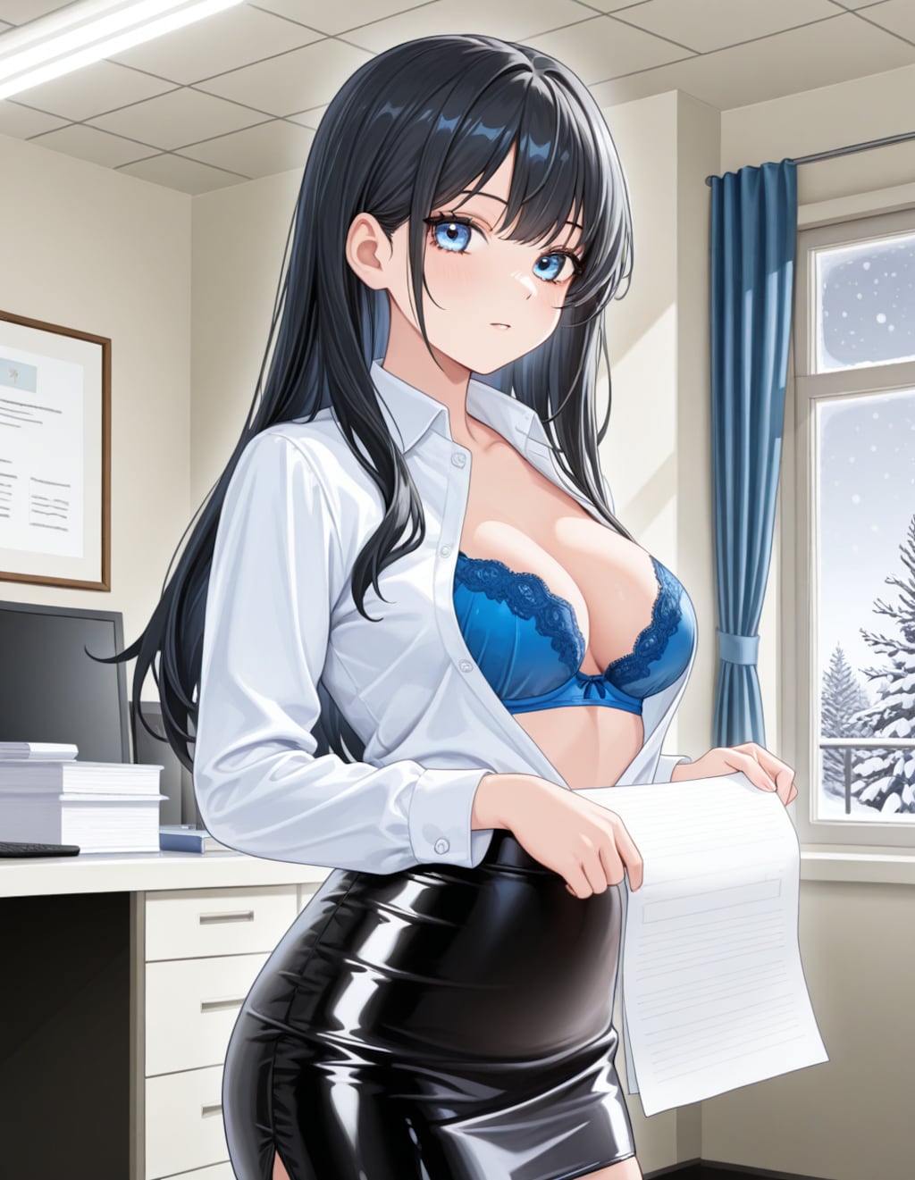 冬、書類に目を通す葵さん(PixAI版リメイク)
