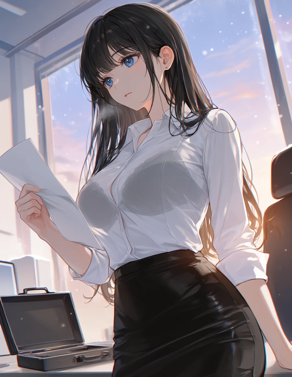 冬、書類に目を通す葵さん(PixAI版リメイク)