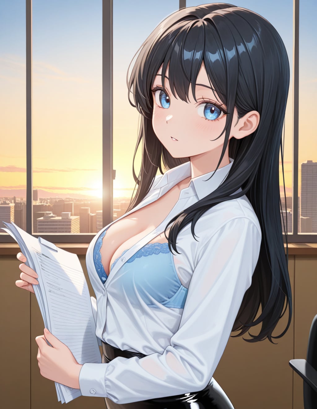 冬、書類に目を通す葵さん(PixAI版リメイク)