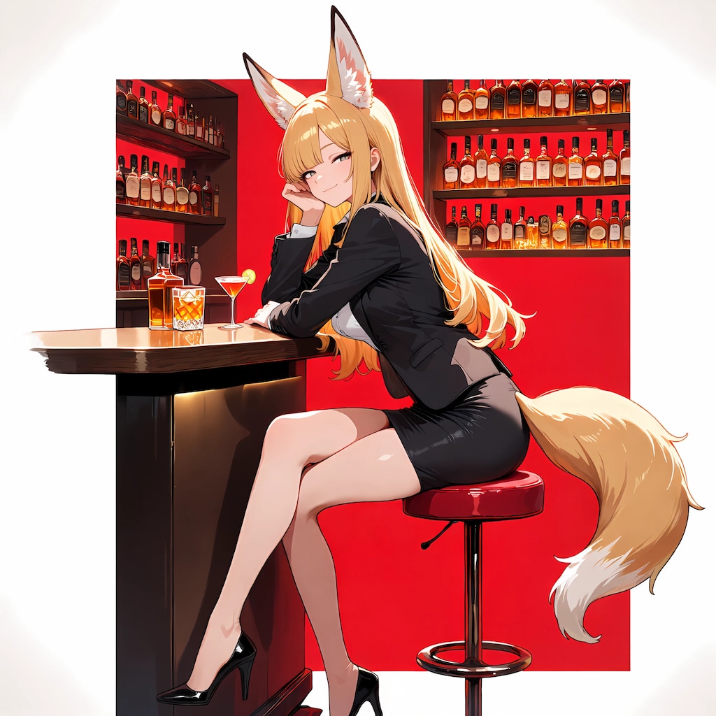 バーで微笑む狐耳の女性 (Animaテスト)
