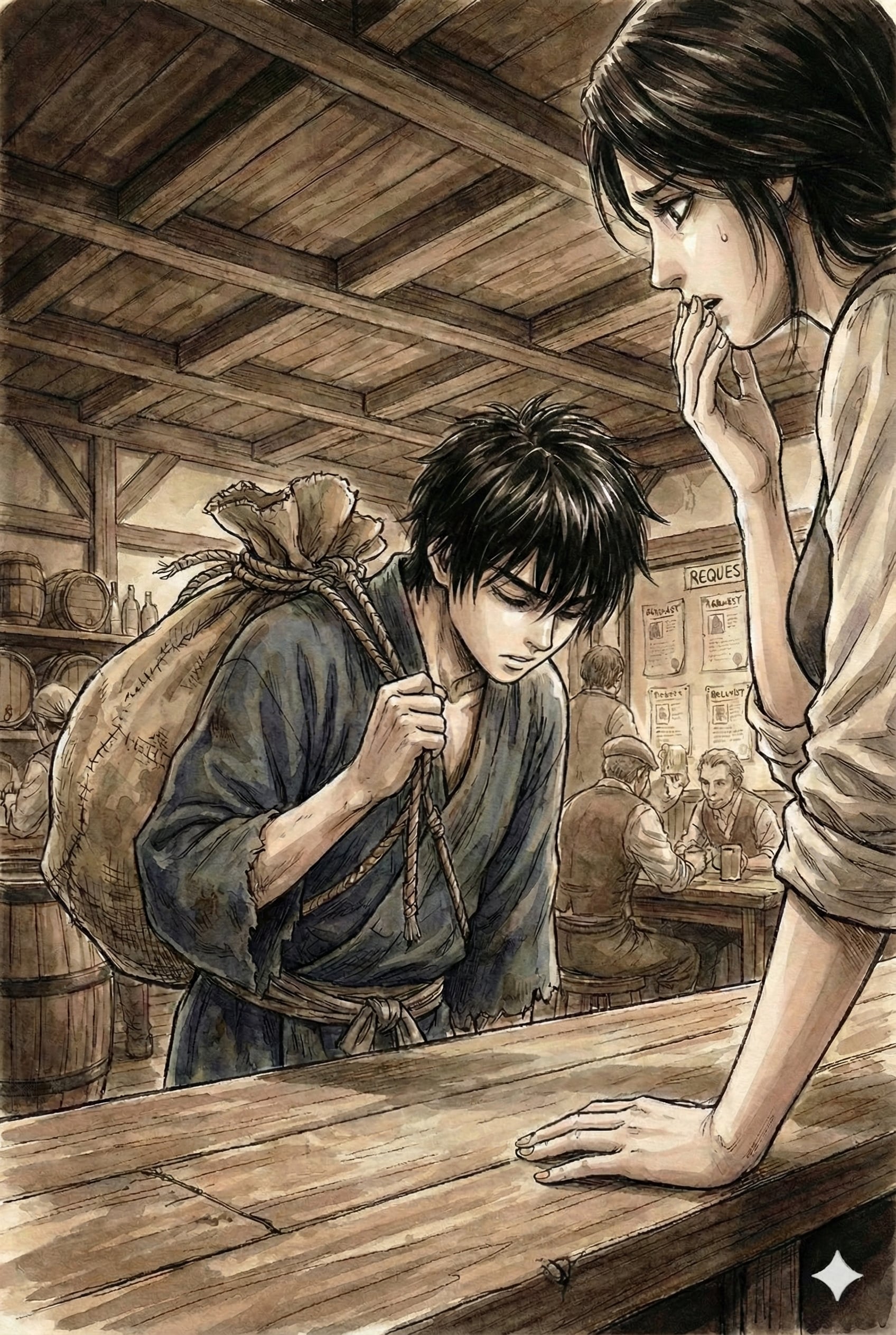 「違う町にいく？！どうして…？！」「お礼なんていらない！それはあなたが美味しいものを食べるために使いなさい！約束よ！」 | の人気AIイラスト・グラビア